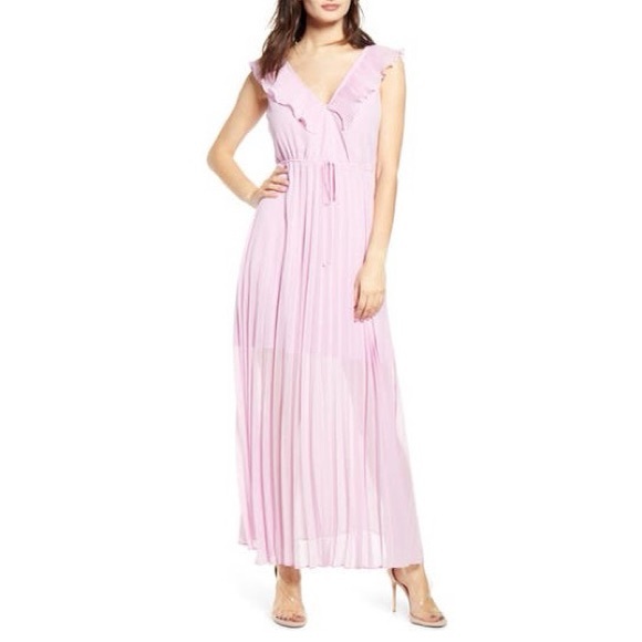 Leith Dresses & Skirts - Leith Knife Pleat V- Neck Ruffle Sleeveless Maxi Dress